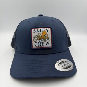 Salty Crew Octopus Snapback Hat‎ Navy Blue Mesh Trucker Cap Men's Adjustable